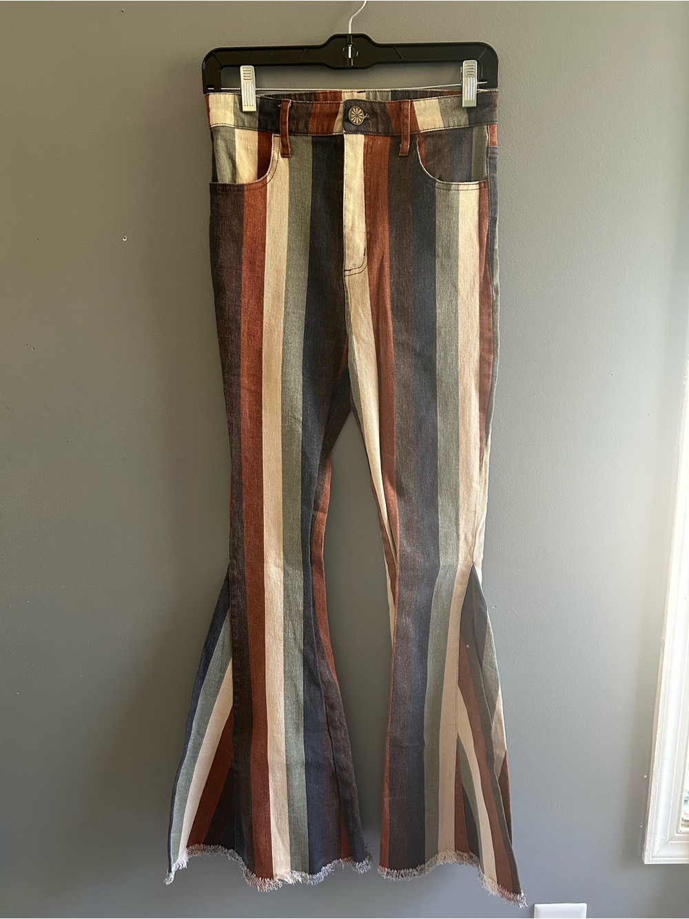 Show Me Your MuMu Striped Flare Jeans in Brown, Cream & Blue
